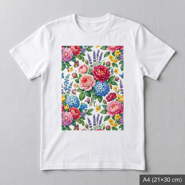 สกรีนเสื้อ DTG ขนาด A4 ลายเต็มหน้า เสื้อสีขาว